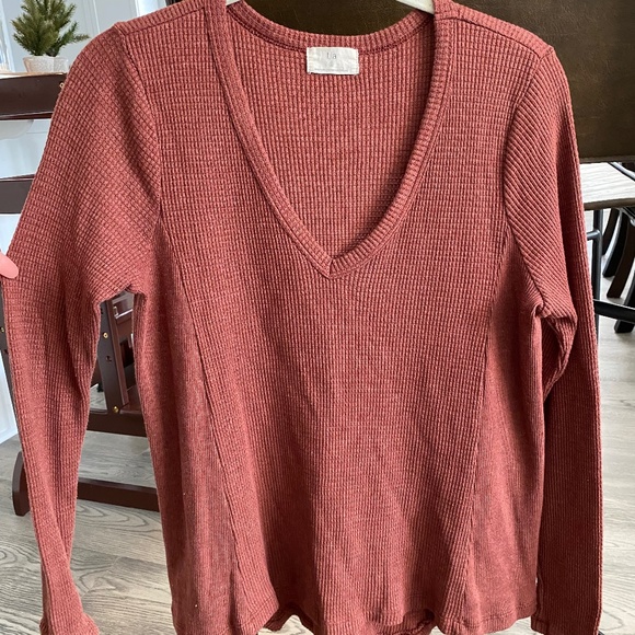 T.La Tops - Women’s Waffle knit long sleeve top in rust